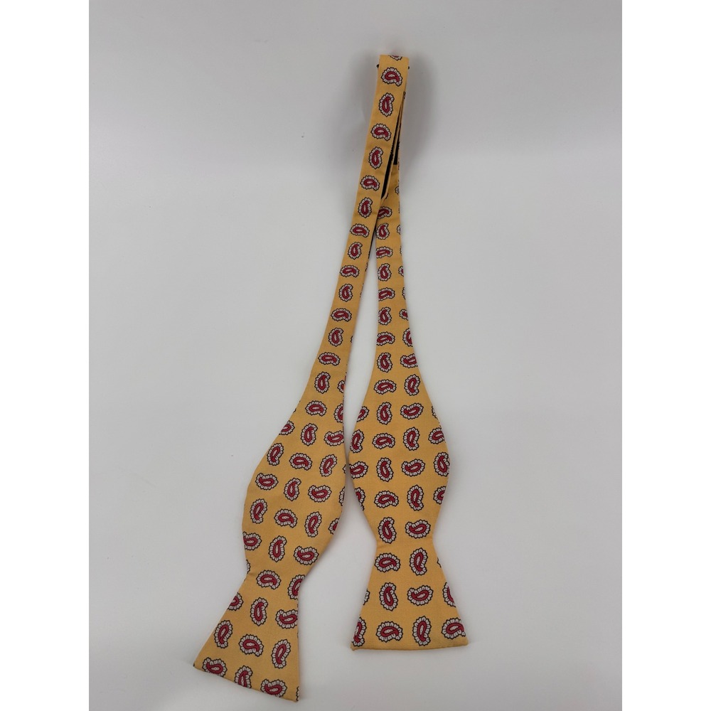 Brooks Brothers Makers Mens Yellow Red Paisley Silk Self-Tie Bow Tie Made in USA